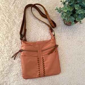 Gal Coral/Tan Faux Leather Cross-Body Purse